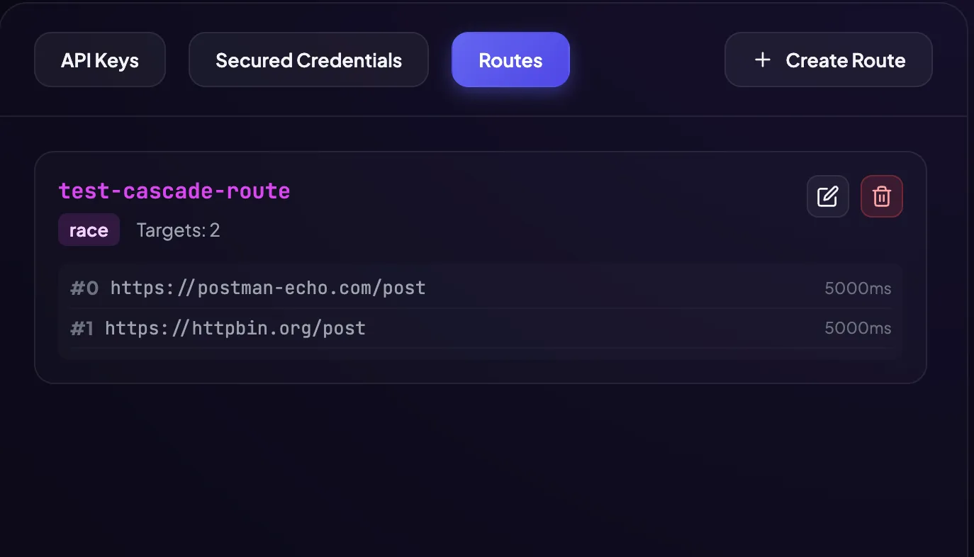 Cascade Routes List Dashboard